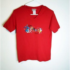 Disney Vintage Logo T-Shirt Characters Red Tee Size Woman's Med The Disney Store